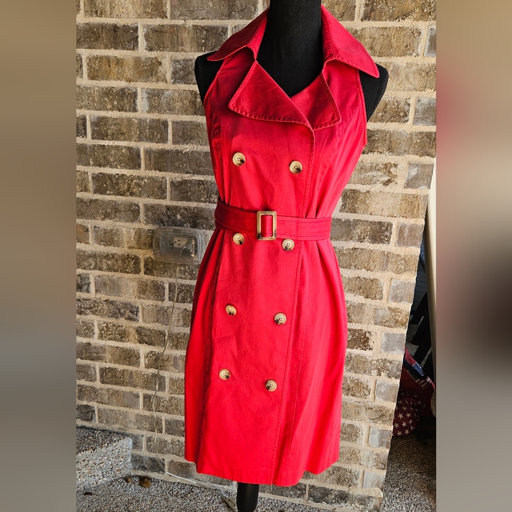 AMERICAN LIVING Red Trench Dress Sleeveless Double Breasted‎ Belted Women’s Sz 4